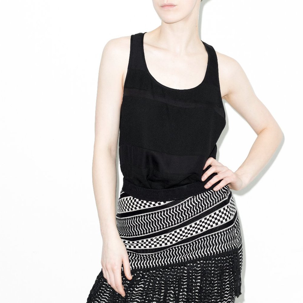 Parker Black Striped Silk Sleeveless Tank Blouse